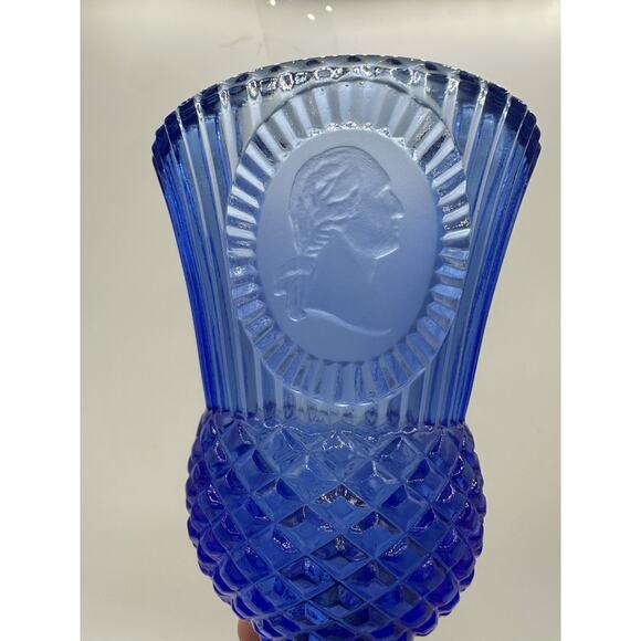 Vtg Avon By Fostoria Cobalt Blue Tall George Washington Glass Goblet - Picture 6 of 7
